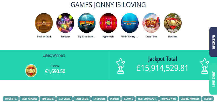Jonny Jackpot casino games and slots