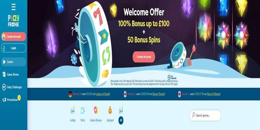 PlayFrank online casino welcome bonuses