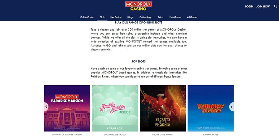 top UK slots at Monopoly casino