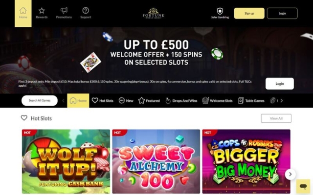 Fortune Mobile Casino Homepage on Desktop