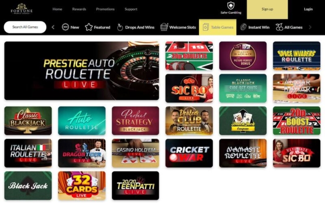Fortune Mobile Casino Table Games on Desktop