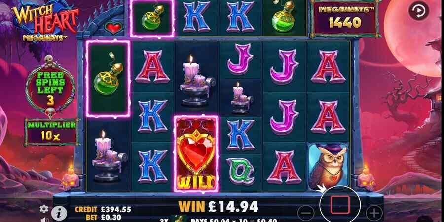 Free spins multiplier in Witch Heart Megaways