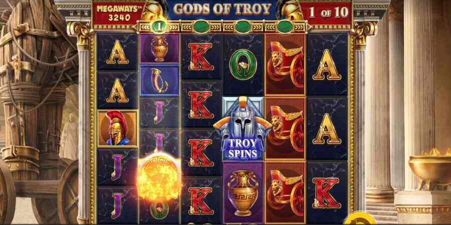 Gods of Troy Megaways slot game reels