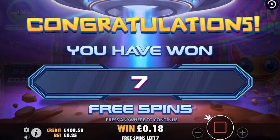 Alien Invaders free spins bonus